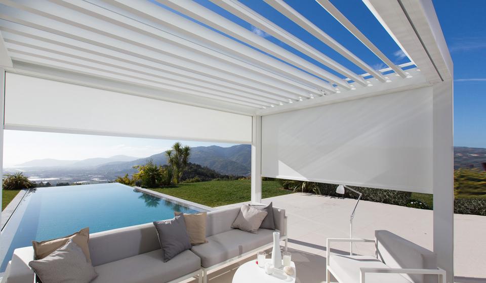 PERGOLA BIOCLIMATIQUE LAMBREQUIN DEROULABLE BRUSTOR KOMILFO MB DIRECT