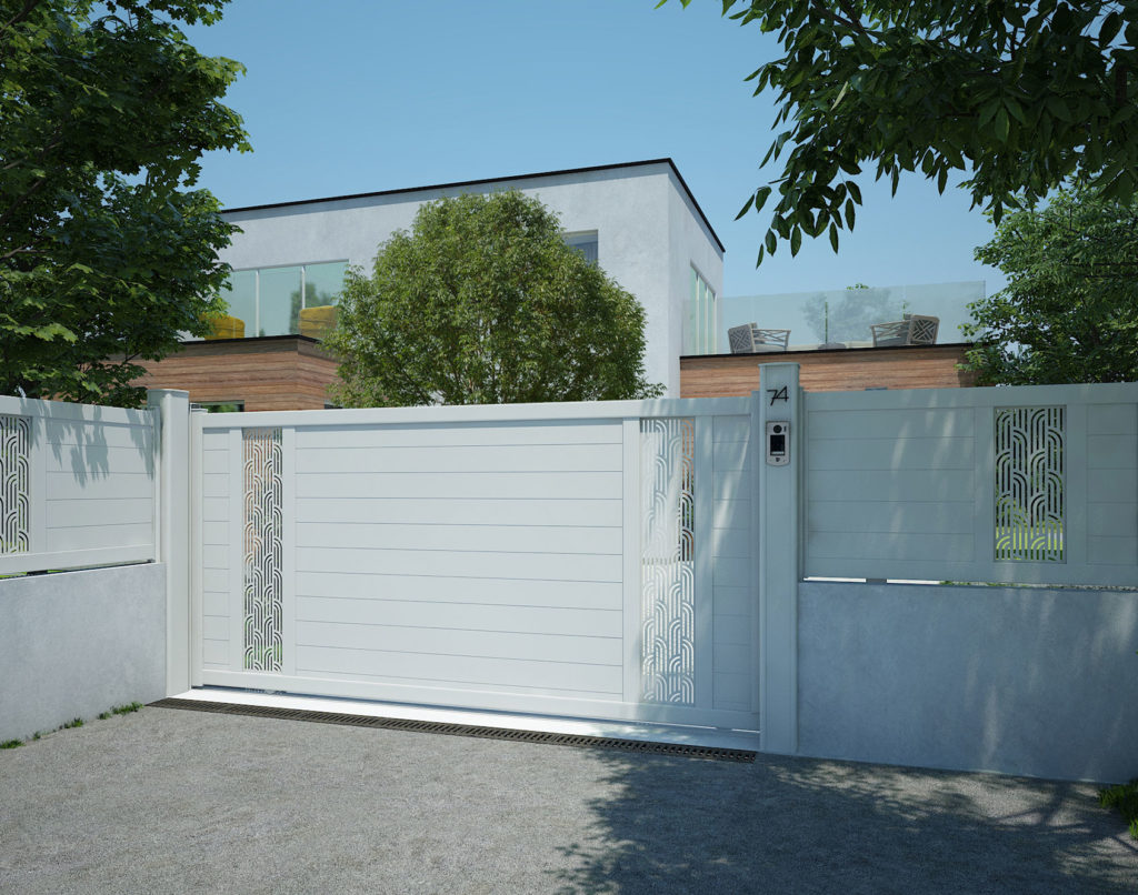 Portail coulissant aluminium ajouré Kostum - modèle Warog