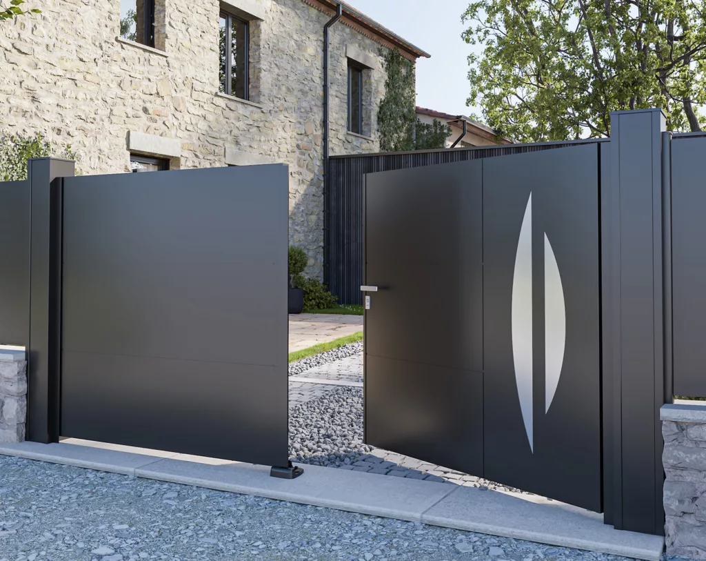 portail battant aluminium modèle selene avec decoupe laser