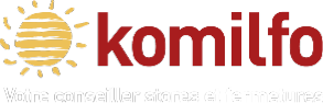 Logo Komilfo MB Direct avec baseline blanche